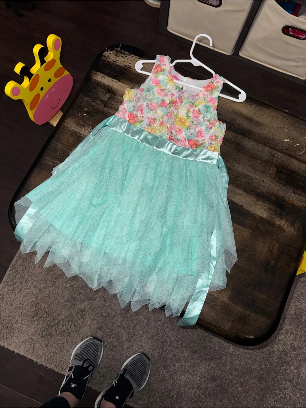 Nannette Aqua Tulle Dress with Floral Bodice